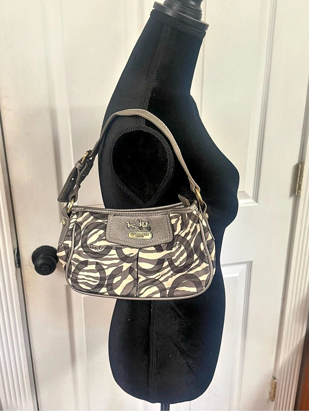 Coach 11440 2007 Y2K Zebra Signature C Mini Shoulder Bag Metallic Leather Horse